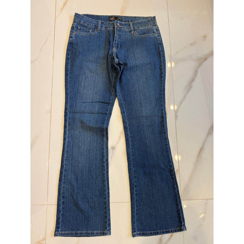 Babo Design Fusion Corp Blue Pinstripe Rhinestone Bootcut Jeans Womens 17‎